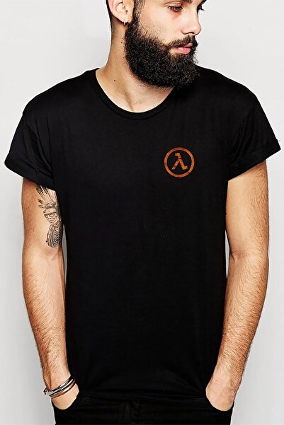 QIVI Tricou tricotat pentru bărbați, negru, cu sigla Half Life imprimată