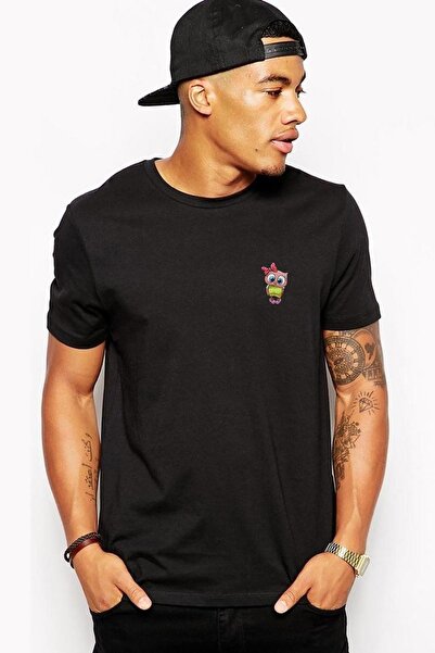 QIVI Owl Girl Pink Chest Štampano Black Men Pleteno Tshirt T-shirt Tee T Shirt