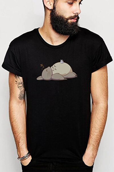 QIVI Tricou tricotat pentru bărbați Totoro Sleepy Printed Negru