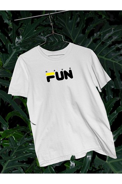 YEACHY Unisex White Have Fun εμπριμέ μπλουζάκι