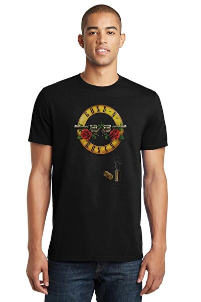 QIVI Tricou tricotat pentru bărbați, negru, cu sigla Guns N Roses, cu imprime...