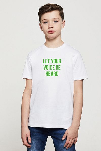 QIVI Tricou imprimat unisex pentru copii, alb, lasă-ți vocea să fie auzită