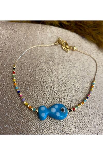 Markiz Takı Blue Murano Glass Fish Anklet