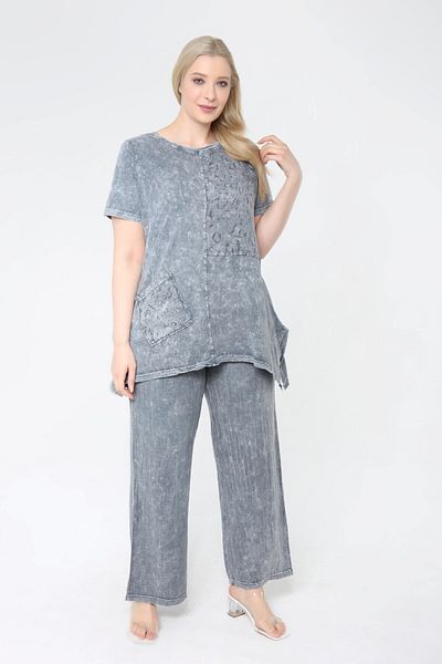 HaiModa Women's Gray Large Size Linen Wide Leg Trousers
