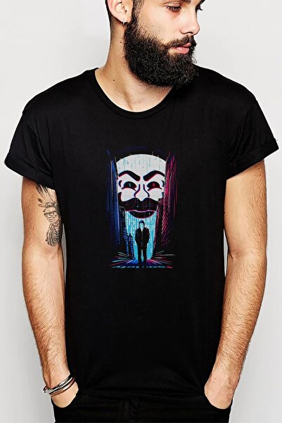 QIVI Mr Robot Baskılı Siyah Erkek Örme Tshirt