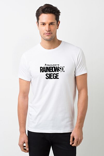 QIVI Rainbow Six Štampano bela muška Pleteno majica