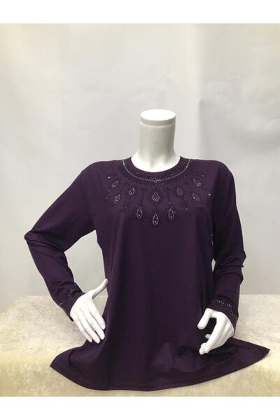 Nacar Yeni Sezon Anne Taşlı Penye Bluz Anne Penye ( Yaka Deseni Farklılık Gösterebilir )