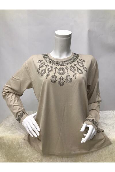 Nacar Yeni Sezon Anne Taşlı Penye Bluz ( Yaka Deseni Farklılık Gösterebilir )