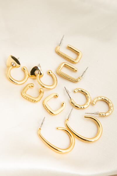 Elika Silver Women's Hoop and Hook Model Earrings Set of 5