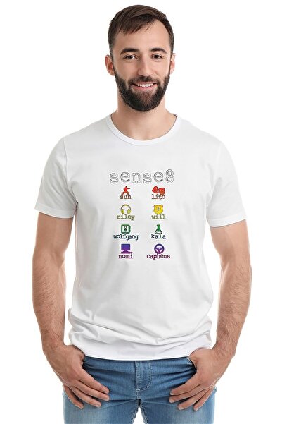 QIVI Sense8 Minimalistički simboli i boja imena Štampano Bela muška Pleteno m...