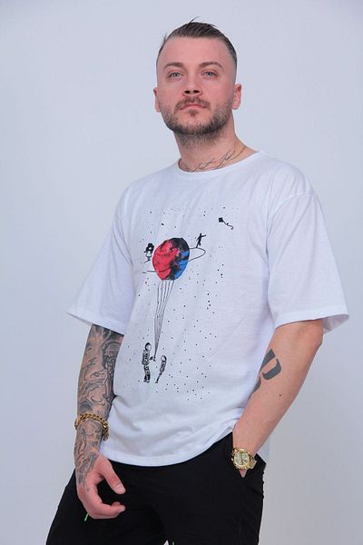 MODAGEN Μπλουζάκι Unisex White Saturn με στάμπα oversize