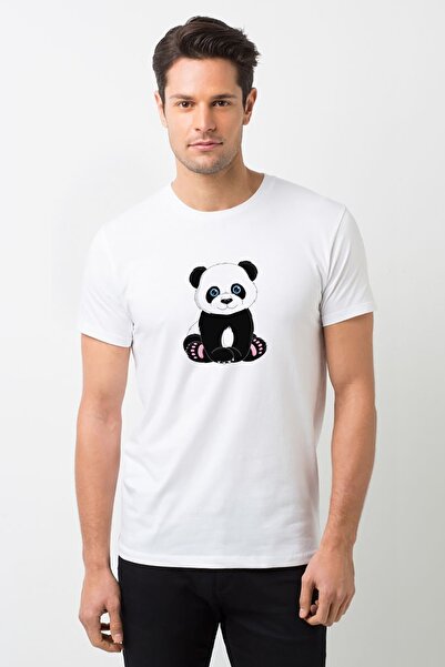 QIVI Panda Štampano bela muška Pleteno majica