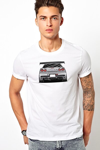 QIVI Nissan Skyline R34 Štampano bela muška Pleteno majica