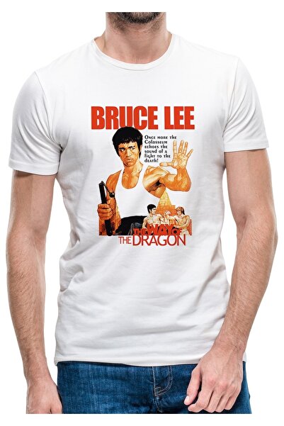 QIVI Bruce Lee2 Printed White Men's Knitted Tshirt