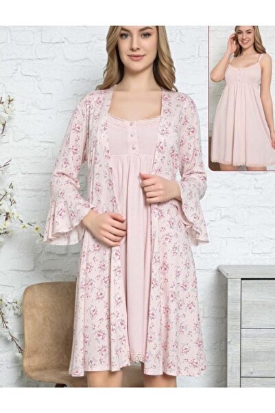 Duchesse Pink Maternity Nightgown Dressing Gown Set 2016