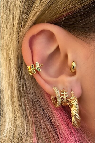 Markiz Takı Renkli Yaprak Kıkırdak Küpe