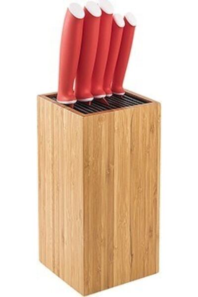Tantitoni Bloklu Kırmızı Santoku Bıçak Seti  5li