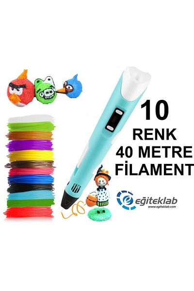 3D Blue Pen Printer+10 Colors 40 Meters (10x4meters) Pla Filament