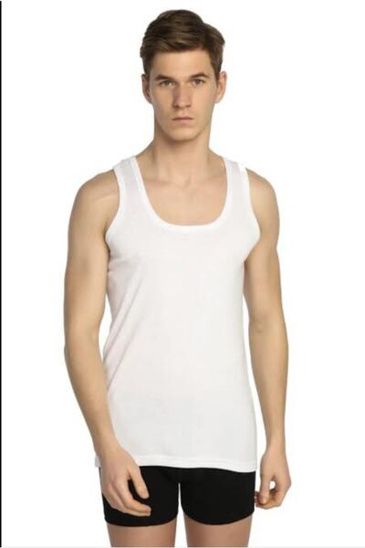 GÜMÜŞ قميص داخلي رجالي من القطن الممشط باللون الأبيض