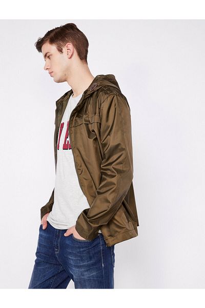 Koton Pánský zelený kabát s kapucí na zip 9YAM21249HW