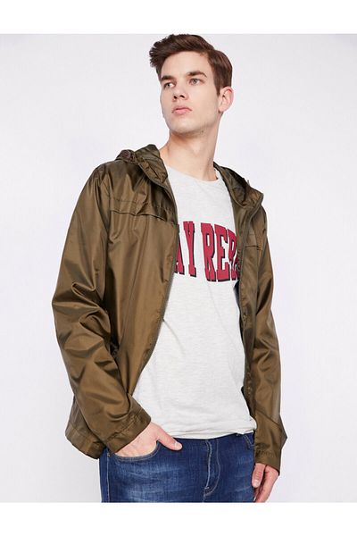 Koton Pánský zelený kabát s kapucí na zip 9YAM21249HW