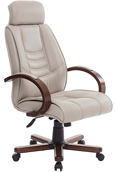 Uzay Ofis Troya Ahşap Müdür Koltuğu - Krem - Ahşap