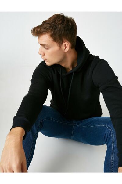 Koton Erkek Siyah Kapüsonlu Uzun Kollu Sweatshirt