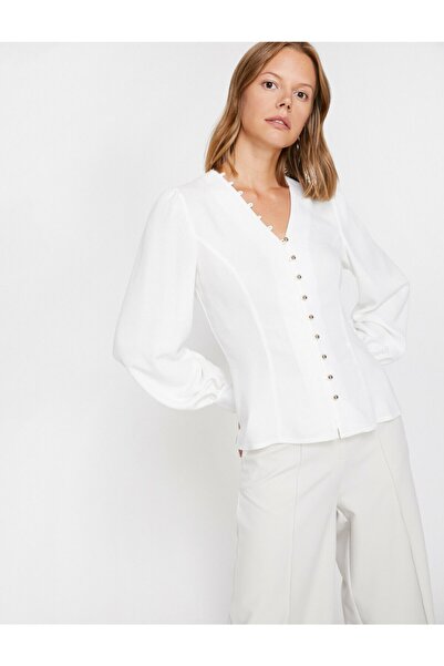 Koton بلوزة نسائية إكرو بأزرار مفصلة 0KAK66784IW