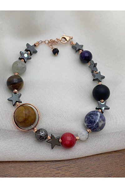 Mardin Gümüş Gümüş Doğal Taşlı Gezegen Sistemi Bileklik