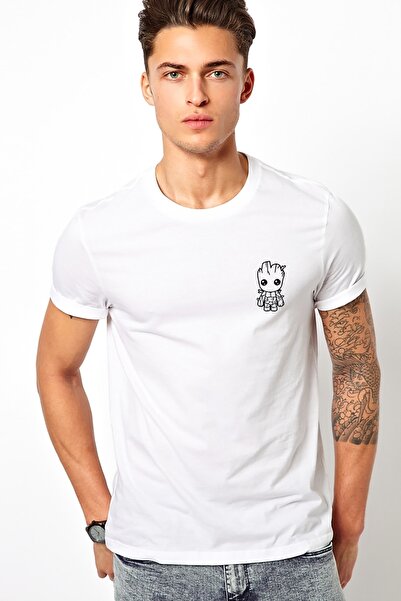 QIVI Groot Pattern Logo Štampano Bela muška Pleteno majica T-shirt T-shirt