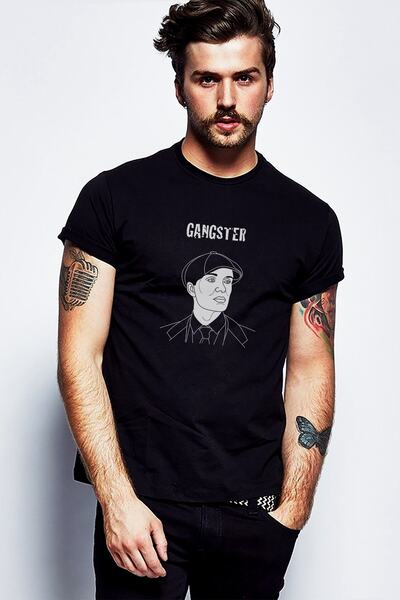 QIVI Peaky Blinders Gangster Štampano Crna muška Pleteno majica T-shirt