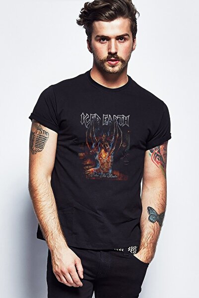 QIVI Iced Earth Enter The Realm Ep Štampano Crna muška Pleteno majica