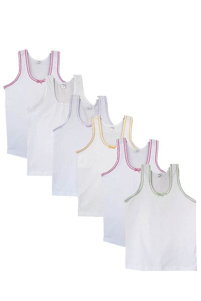 Seher Yıldızı Tricou alb din bumbac pieptănat cu bretele late din 6 piese pentru fete