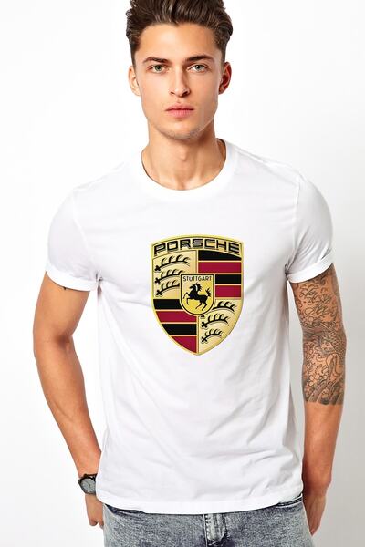 QIVI Мъжка плетена тениска с лого на Porsche в бяло