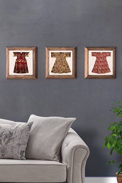 Oscar Stone Decor Masif (ahşap) Çerçeveli 3'lü Set Taş Tablo Pano 28x28cm Kaf...