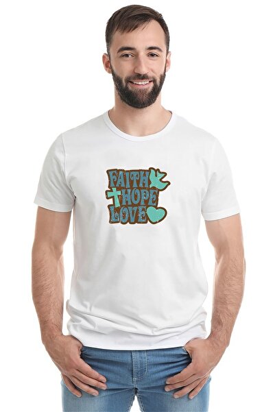 QIVI Ljubav Nada Vera Štampano Beli Muškarci Pleteno Majica T-shirt T-shirt