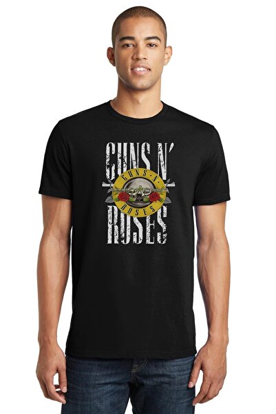 QIVI N Roses Metal Rock Music Music Printed Black Men's Knitted Tshirt T-shir...