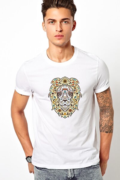 QIVI Lion Floral Štampano Bela muška Pleteno majica