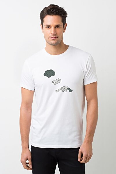 QIVI Peaky Blinders kapa, britva i pištolj Štampano bela muška Pleteno majica