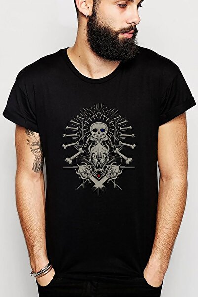 QIVI Ανδρικό πλεκτό μπλουζάκι Undertale Skull με στάμπα μαύρο