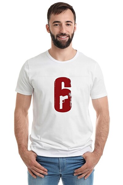 QIVI Rainbow Six 6 Štampano bela muška Pleteno majica