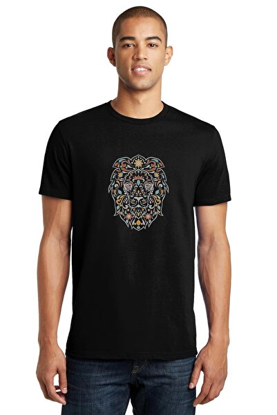 QIVI Aslan Colors Floral Štampano Crna muška Pleteno majica T-shirt T-shirt m...