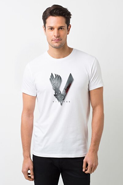 QIVI Vikings Emblem Logo Štampano Bela Muška Pleteno Majica T-shirt T-shirt