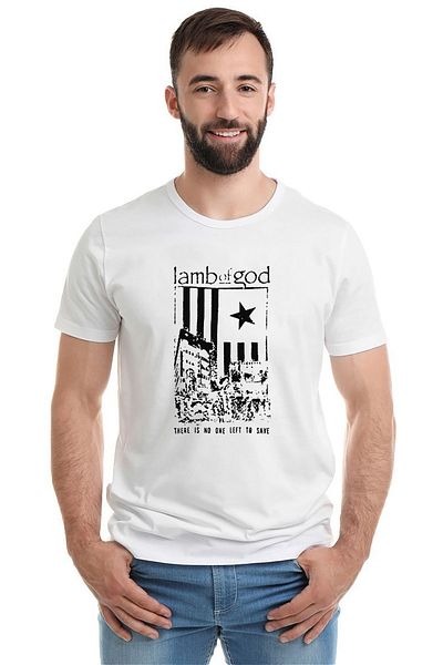 QIVI Lamb Of God Δεν υπάρχει εμπριμέ λευκό ανδρικό πλεκτό μπλουζάκι