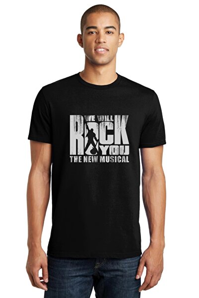 QIVI Tricou tricotat pentru bărbați, negru, cu imprimeu Queen We Will Rock You