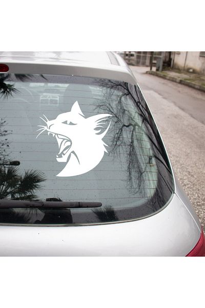 New Jargon Autocolant pentru mașină cu cap de pisică neagră cu gura deschisă 45 cm - alb