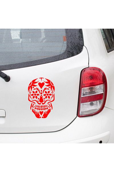 New Jargon Skull Sticker Created with Flower Motifs 25cm - Red