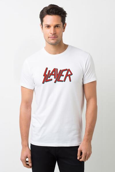 QIVI Slayer Band Logo Rock Music Printed Alb Tricou Tricotat Tricou Tricou Tr...