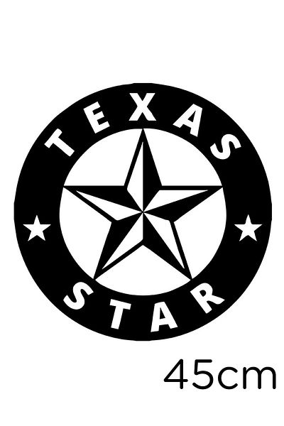New Jargon Autocolant Texas Star scris și cu efect de stea în interiorul cercului 45 cm - negru