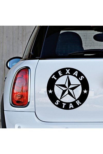 New Jargon Autocolant Texas Star scris și cu efect de stea în interiorul cercului 45 cm - negru